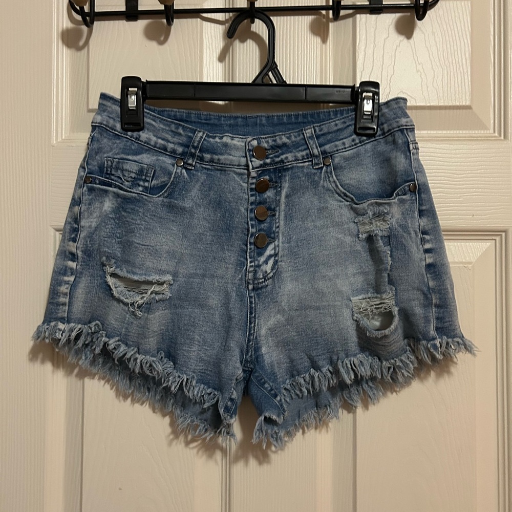 High Waisted Distressed Denim Shorts
